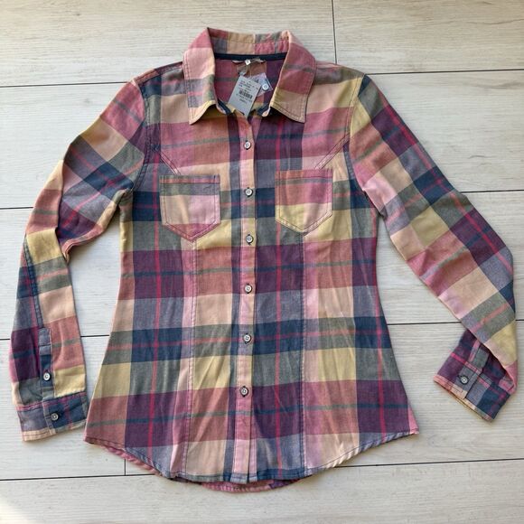 Bke Shirt Womens Medium Pink Plaid Button Front Eased Rolled Cuff Western Casual - Picture 1 of 8